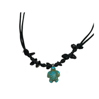 Blue Turtle Leather Necklace (Black Chord)