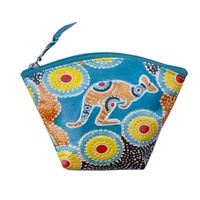 Nanda Girl Aboriginal Art Leather Coin Purse [12cm x 8cm] - Kangaroo in the Murchison