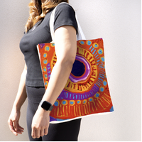 Two Dogs Dreaming - Better World Aboriginal Art Digital Print Cotton Folding Shopping Bag
