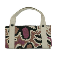 Outstations Aboriginal Art Canvas Folding SUPERMARKET SHOPPING Bag - Bush Coconut [Colour: Blue]