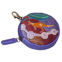 Waterhole Journey Genuine Leather ROUND Coin Purse (10cm) - Umoona Aboriginal Art