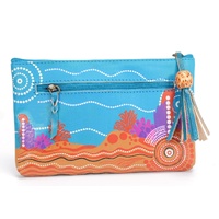 Diwana Dreaming GenuineTan Leather Small Vanity Case/Purse (18cm x 11cm) - Coral Reef Blue Tang Beauty