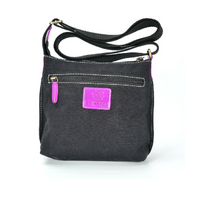 By Meeka Leather/Black Canvas XBody Shoulder Bag (20 X 22cm) - Waratah