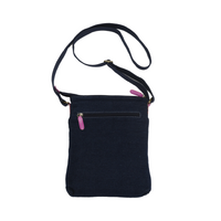 Patricia Fatt Leather/Black Canvas XBody Shoulder Bag (26cm x 20cm) - Rocks and Waterholes