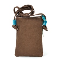 River Kangaroo - Yakinno Gunditjmara Dreaming Aqua Leather/Brown Canvas XBody Hippie Bag (13cm x 19cm)