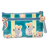 Yakinno Gunditjmara Dreaming Genuine Leather Small Vanity Case (18cm X 11cm) - Koala Mates (Aqua)