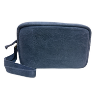 Better World Aboriginal Art Men's Suede Embossed Toiletry Bag - Sandhills (Blue)