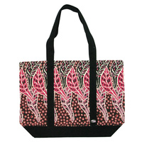 Outstations Aboriginal Art Canvas Tote Bag - Bush Leaves (Red)