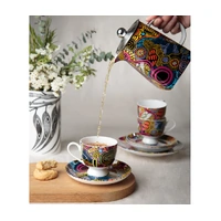 Justin Butler Aboriginal Art Fine Bone China Tea Cup & Saucer Set - the Dingo & Kangaroo Storyline