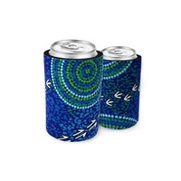 Bunabiri Aboriginal Art Neoprene Can Cooler - The Wet Season (Blue)