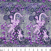 Man & Goanna (Violet) - Aboriginal design Fabric