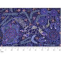 Man & Goanna 2 (Purple) [RAYON] - Aboriginal design Fabric