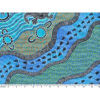 Mulaka Hunting (Blue) [SCRAP 1.4M] - Aboriginal design Fabric