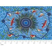 Yeerung (Blue) - Aboriginal design Fabric SCRAP [.25m]