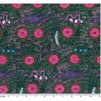 Snake Goanna Bush Tucker (Pink) - Aboriginal design Fabric