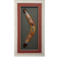 Framed Aboriginal Art Hand Painted Boomerang (40cm) Large - Emu (Blue)