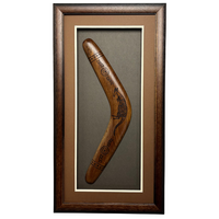 Framed Aboriginal Art Hand BURNT Boomerang (40cm) Large - Kangaroo [Brown]