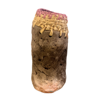 Aboriginal Art Handmade Vase [15cm x 6cm] with Raffia Weaving - Textured Pink 