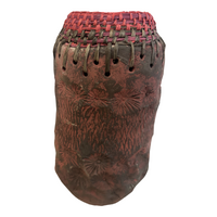 Aboriginal Art Handmade Vase [19cm x 10cm] with Raffia Weaving - Textured Pink