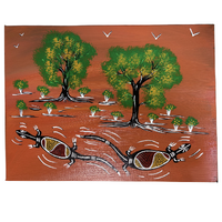 Original Aboriginal Art Stretched Canvas (40cm x 30cm) - Travelling Goannas