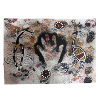 Unstretched Handpainted Aboriginal Art A4 Canvas (21cm x 29cm) - Emu and Dancer