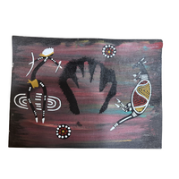 Unstretched Handpainted Aboriginal Art A4 Canvas (21cm x 29cm) - Kangaroo and Dancer
