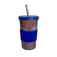 Utopia Aboriginal Art Bamboo Fibre Large Tumbler Straw/Lid - Wild Orange