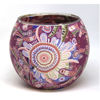 Chern'ee Sutton Aboriginal Art Tealight Candle Holder (11cm) - Bush Medicine [Purple]