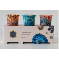 Aboriginal Art Handmade Glass Candle Holder Votive Gift Pack (3) - Endless Journey