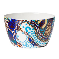 Papulankutja Aboriginal Art China Nut Bowl - Wati Kutjara (Blue)