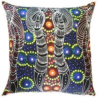 Utopia Aboriginal Art Linen Cushion Cover (45cm x 45cm) - Dreamtime Sisters (Black)