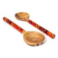 Better World Aboriginal Art Acacia Wood Giftboxed Salad Servers - Hailstorm Dreaming