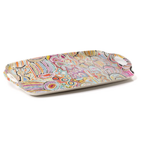 Warlukurlangu Aboriginal Art Melamine/Bamboo Large Serving Tray - Mina Mina Dreaming