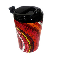 Utopia Aboriginal Art Stainless Steel Coffee Cup (350ml) - Sunrise on My Mother's Country