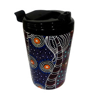 Utopia Aboriginal Art Stainless Steel Coffee Cup (350ml) - Dreamtime Sisters