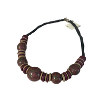 Yijan Aboriginal Art 7 Beaded Necklace -  Women Ceremony Yuelamu (Red/Pink)