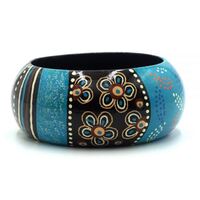 Better World Aboriginal Art Lacquered Bangle (4cm wide) - Ocean & Earth