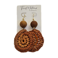 First Nations Fashionista - Handmade 4cm Brown Woven Hook Earrings (Sandalwood Nut)
