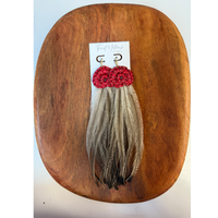 First Nations Fashionista - Handmade Aboriginal Art Pendant Earrings - Emu Feather with Xmas Red Disc