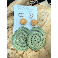 First Nations Fashionista - Handmade Aboriginal Art Woven Drop Earrings (Sage Green with Stone & Quandong Detail)