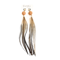 First Nations Fashionista - Handmade Aboriginal Art Pendant Earrings - Quandong Seed with Emu Feather