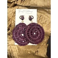 First Nations Fashionista - Handmade Aboriginal Art Woven Drop Earrings (Purple with Stone Detail)
