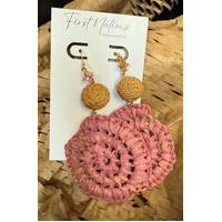 First Nations Fashionista - Handmade Aboriginal Art Woven Drop Earrings (Rose Pink with Stone & Quandong Detail)