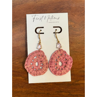 First Nations Fashionista - Handmade Aboriginal Art Woven Drop Gold Hook Earrings (Rose Pink with Stone)