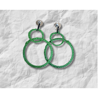 First Nations Fashionista - Handmade XLarge 7cm Double Woven Drop Hoop Earrings (Green)