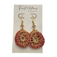 First Nations Fashionista - Handmade 3cm Woven Pink Drop Hook Earrings [with Pink stone]