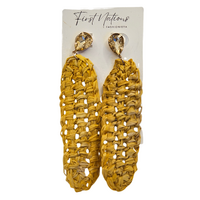 First Nations Fashionista - Handmade 10cm Yellow Woven Shield Stud Earrings [with Amber stone]