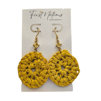 First Nations Fashionista - Handmade 3cm Yellow Woven Drop Hook Earrings [with Yellow stone]