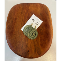 First Nations Fashionista - Handmade Aboriginal Art Woven Drop Earrings (Olive Green with Stone Detail)