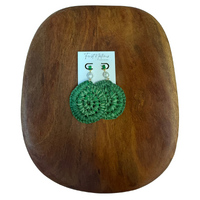 First Nations Fashionista - Handmade Aboriginal Art Woven Drop Earrings (Green with Stone/Pearl Detail)